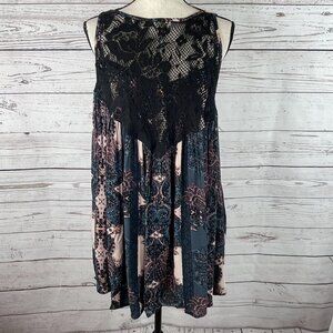 Free People XS Black X-Small Boho Trapeze Tunic Top Floral Sleeveless Lace m s
